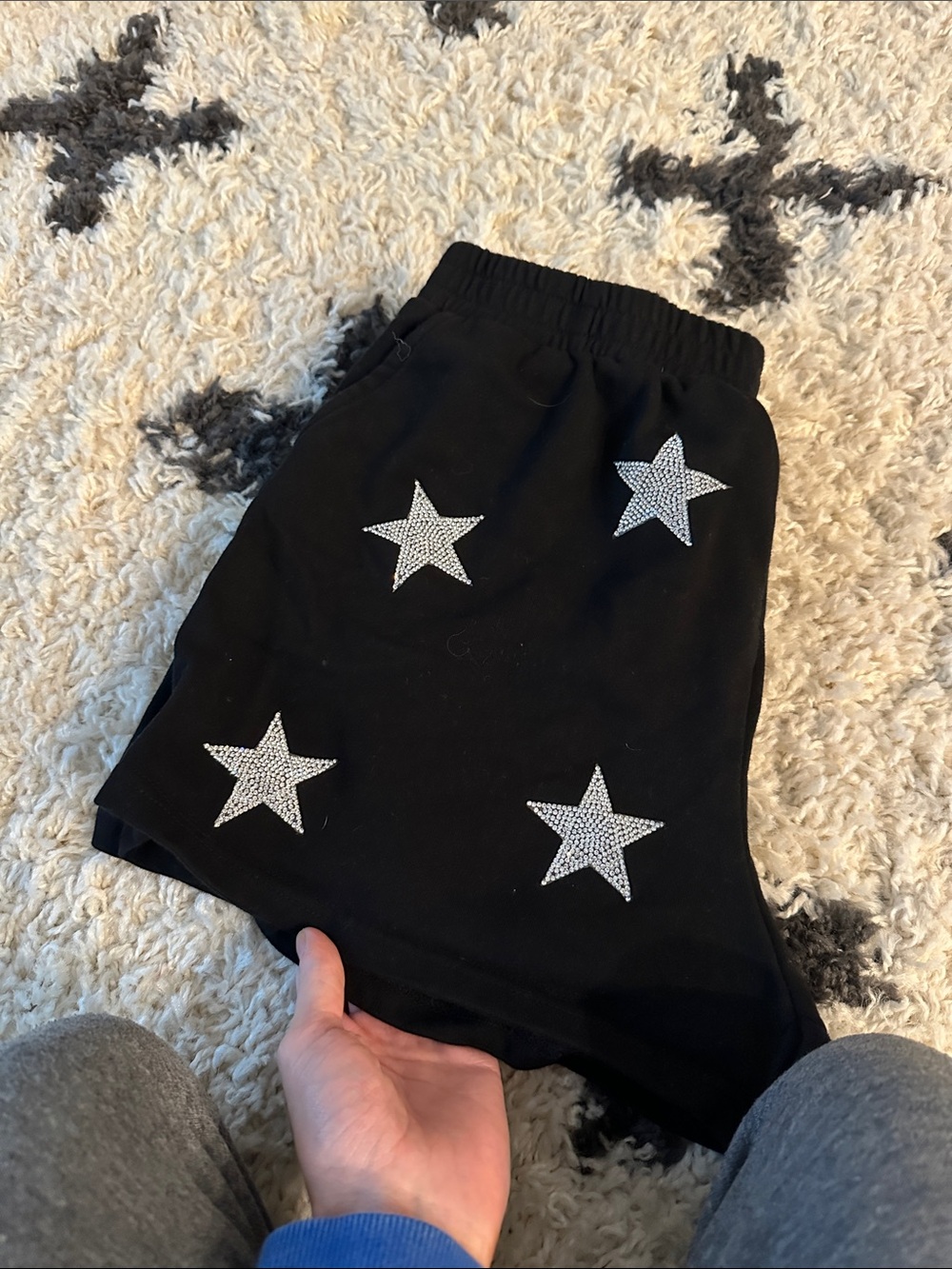 Black cotton shorts with stars
